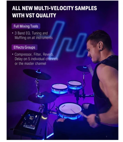 מערכת תופים אלקטרונית מרהיבה עם מסך טאץ BACKBEAT ותאורת לדים מבית DONNER